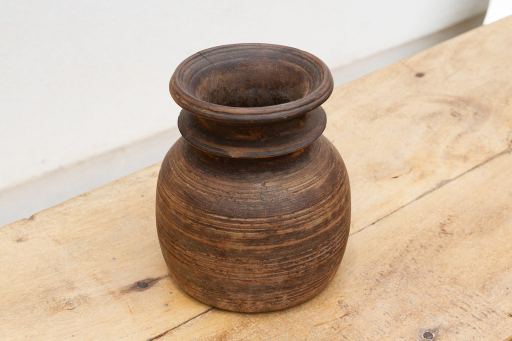 Antique Rustic Wooden Ghee Pot