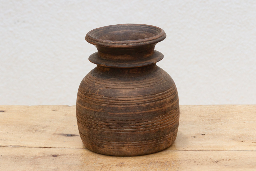 Antique Rustic Wooden Ghee Pot