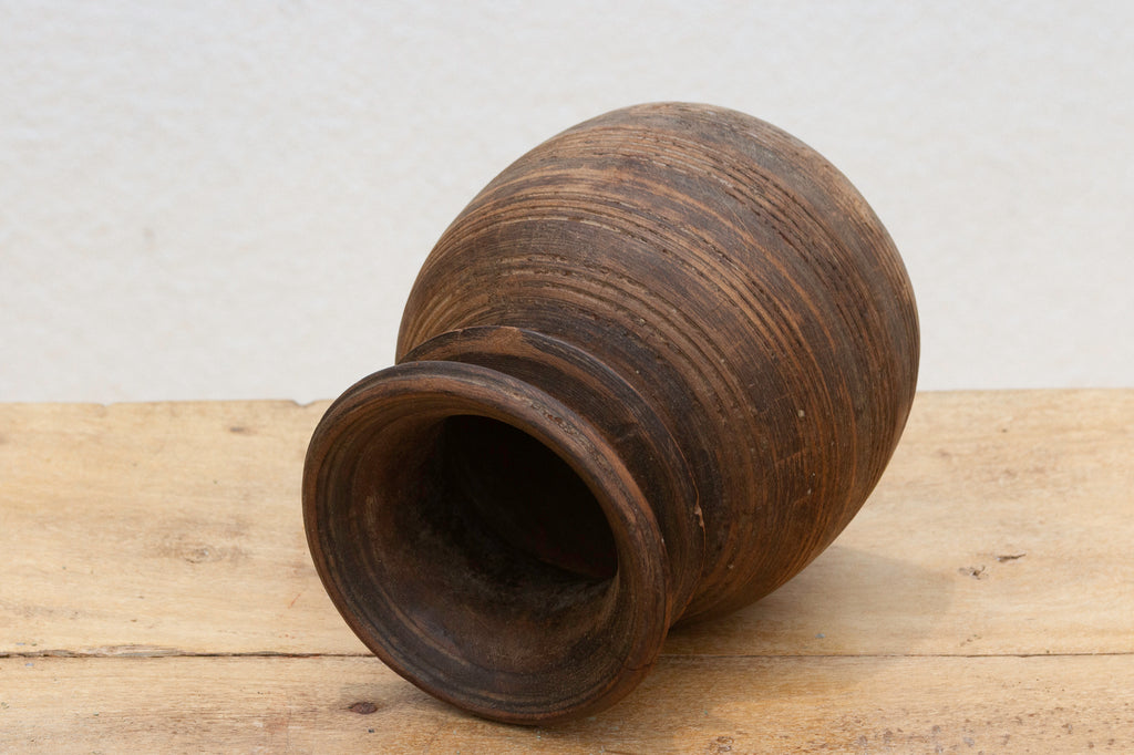 Antique Rustic Wooden Ghee Pot
