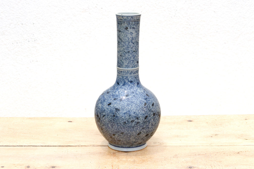 Indigo Mist, Tall Porcelain Blue & White Vase