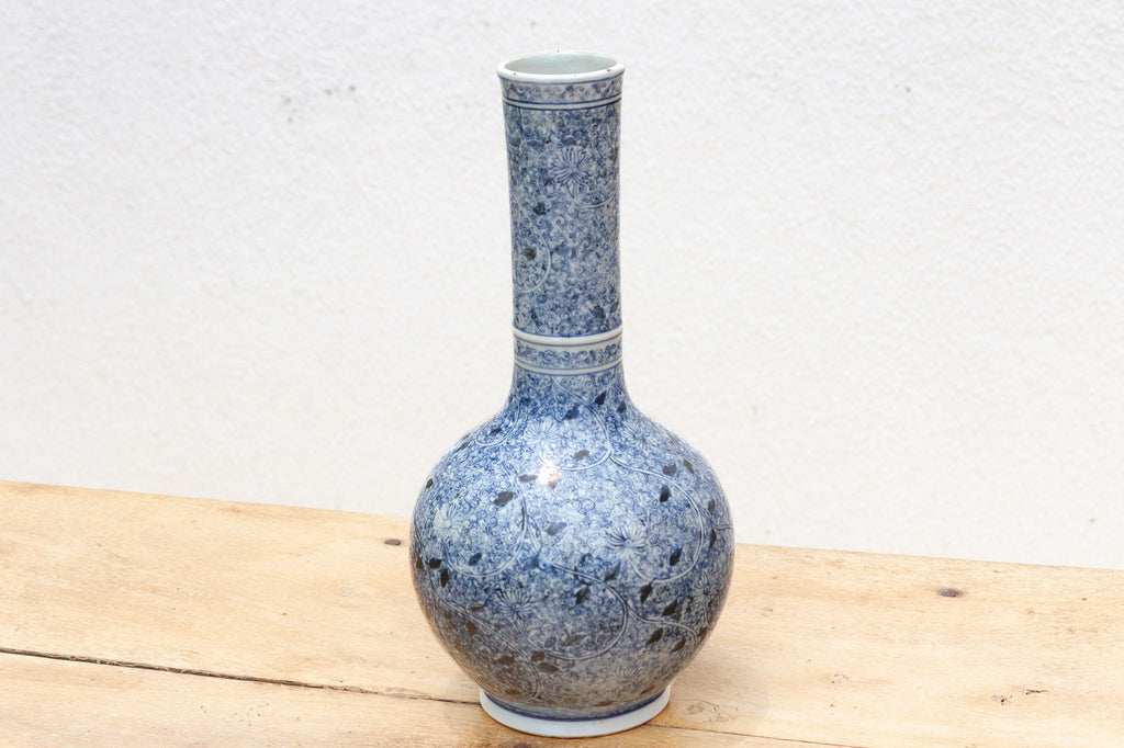 Indigo Mist, Tall Porcelain Blue & White Vase