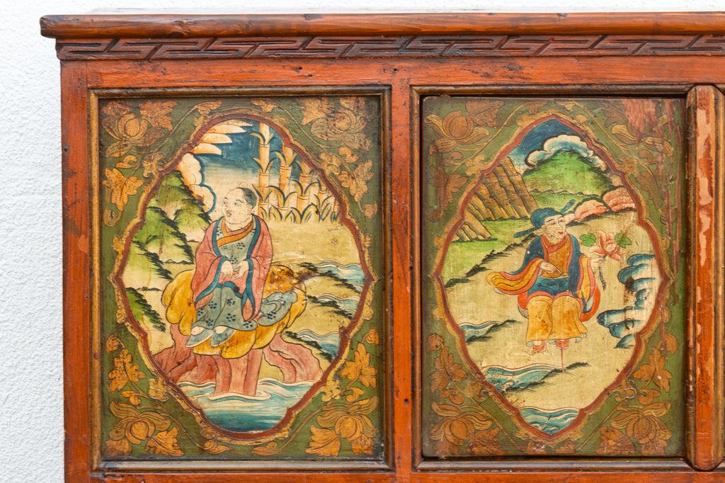 Early 19th Century Tibetan Green & Orange Painted Cabinet