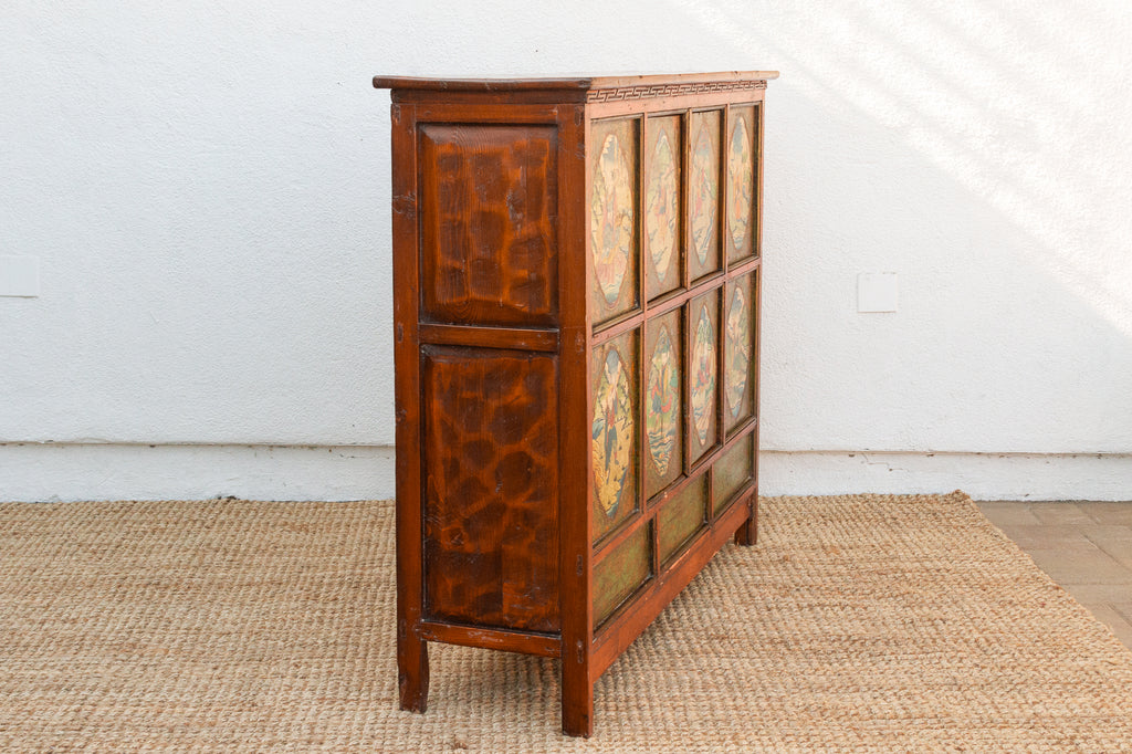 Early 19th Century Tibetan Green & Orange Painted Cabinet