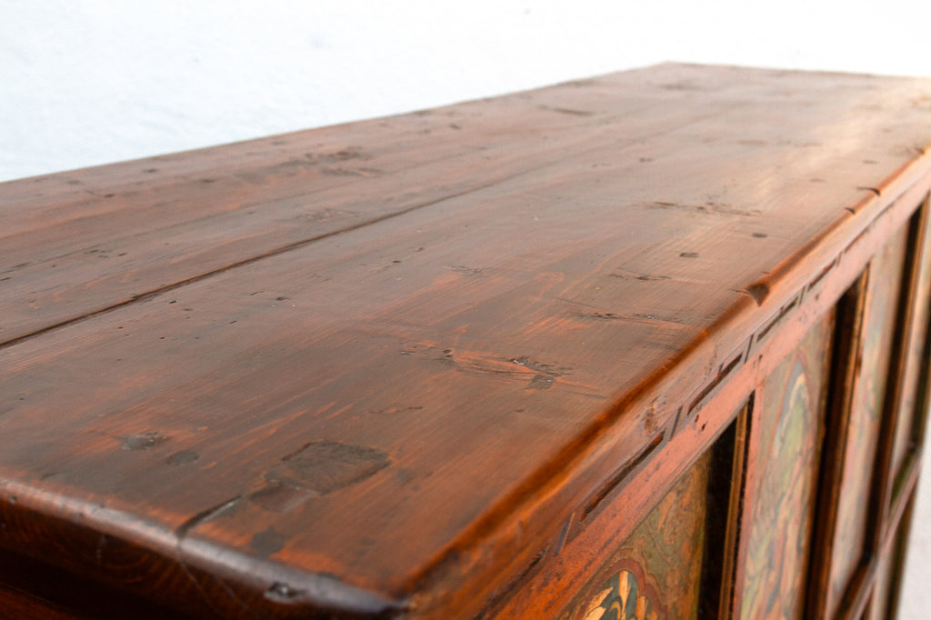 Early 19th Century Tibetan Green & Orange Painted Cabinet