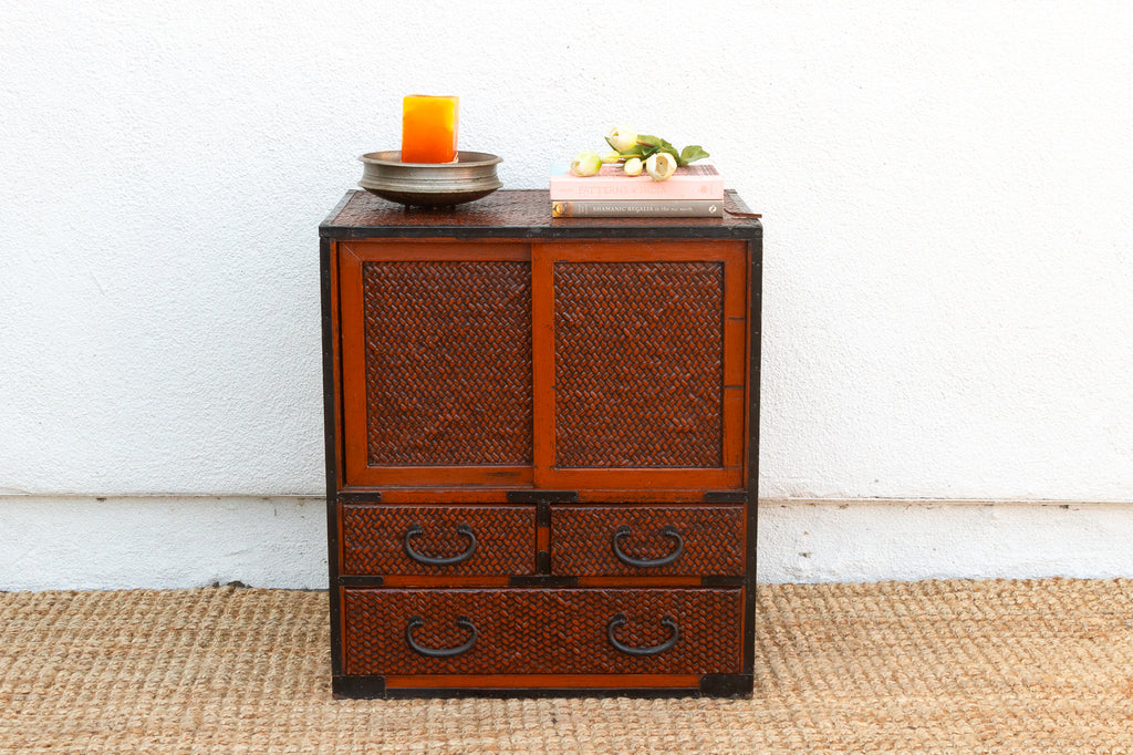 Mid-Century Japanese Faux Bamboo Tansu Chest