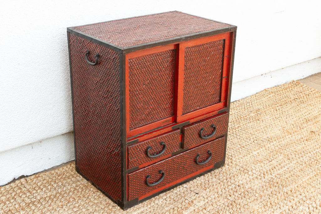 Mid-Century Japanese Faux Bamboo Tansu Chest