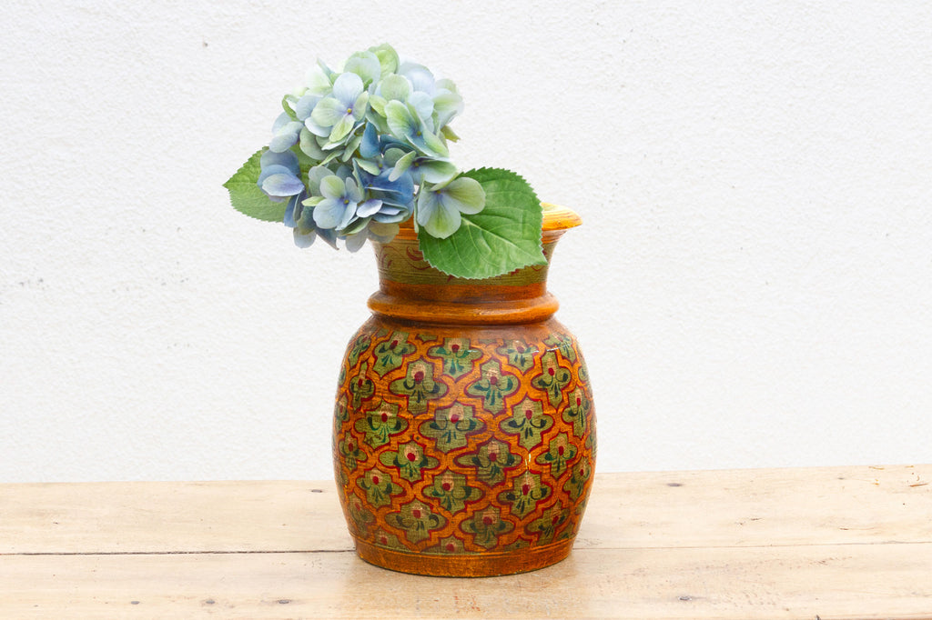 Antique Wooden Hand-Painted Desert Bloom Vase