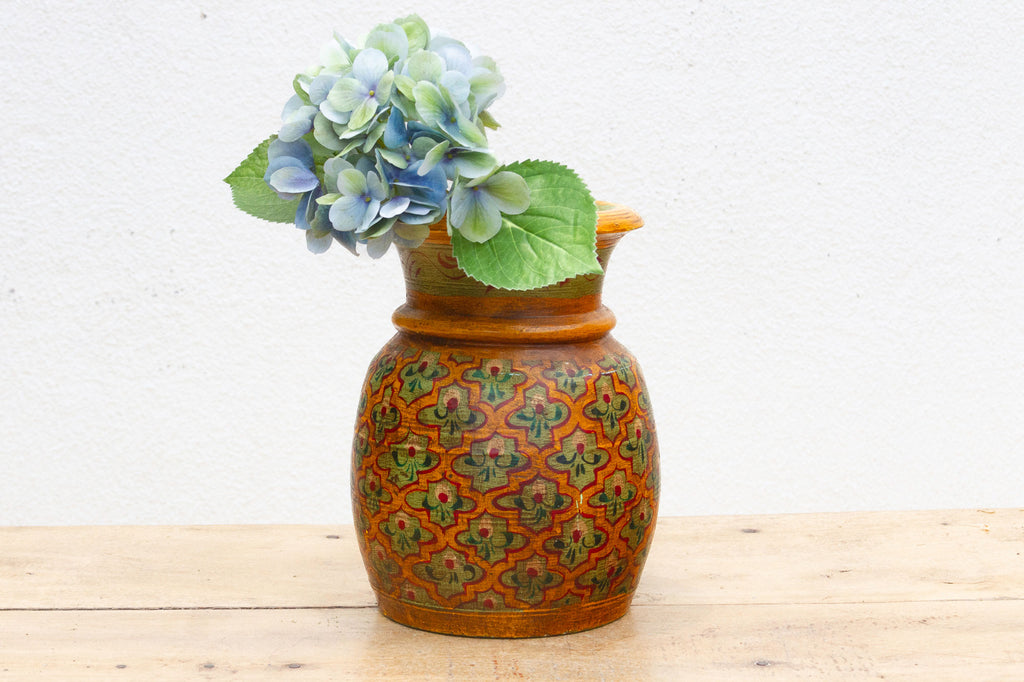 Antique Wooden Hand-Painted Desert Bloom Vase