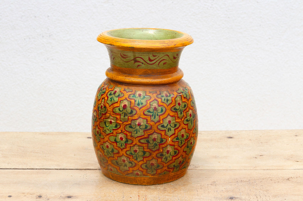 Antique Wooden Hand-Painted Desert Bloom Vase