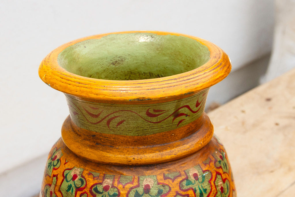 Antique Wooden Hand-Painted Desert Bloom Vase