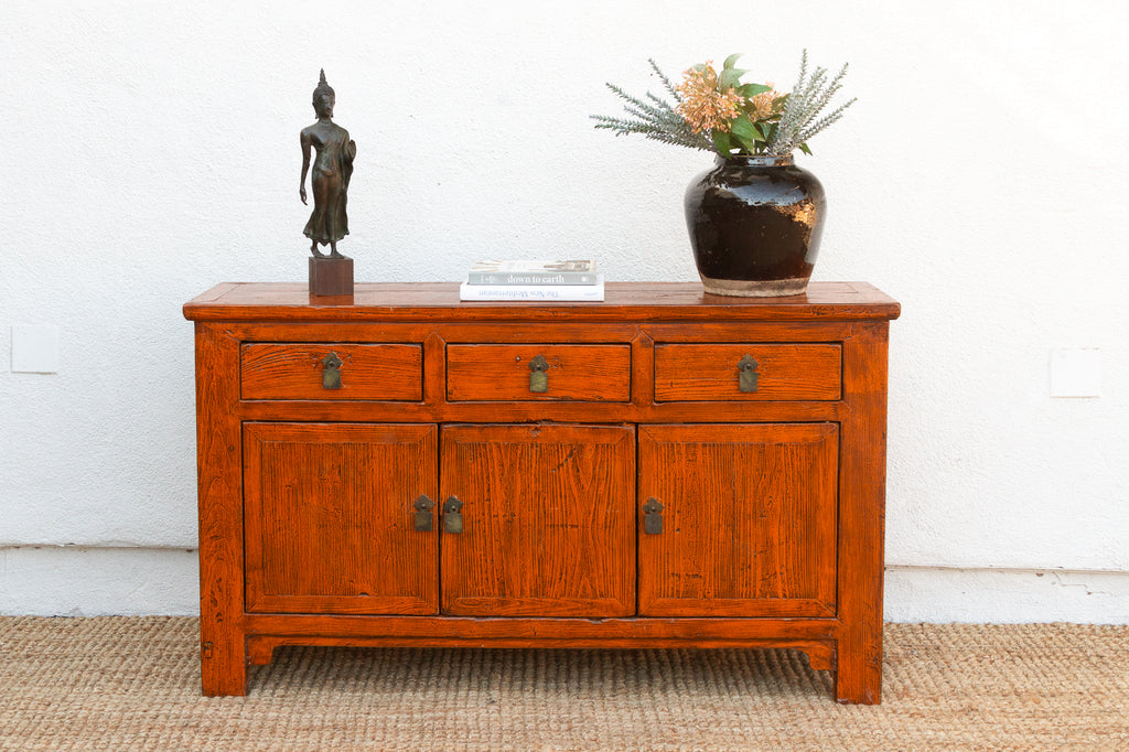Vintage Rust Orange Painted Sideboard