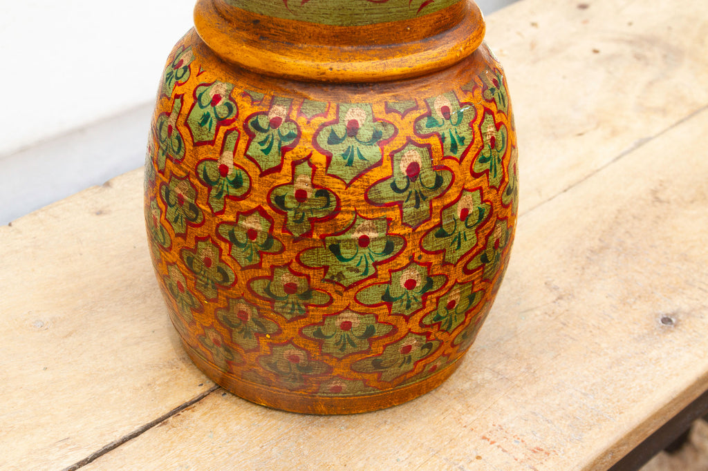 Antique Wooden Hand-Painted Desert Bloom Vase