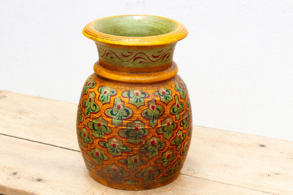 Antique Wooden Hand-Painted Desert Bloom Vase
