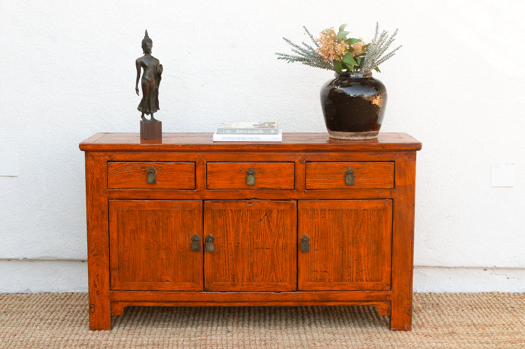 Vintage Rust Orange Painted Sideboard