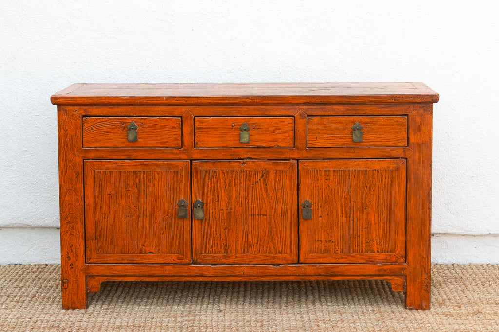 Vintage Rust Orange Painted Sideboard