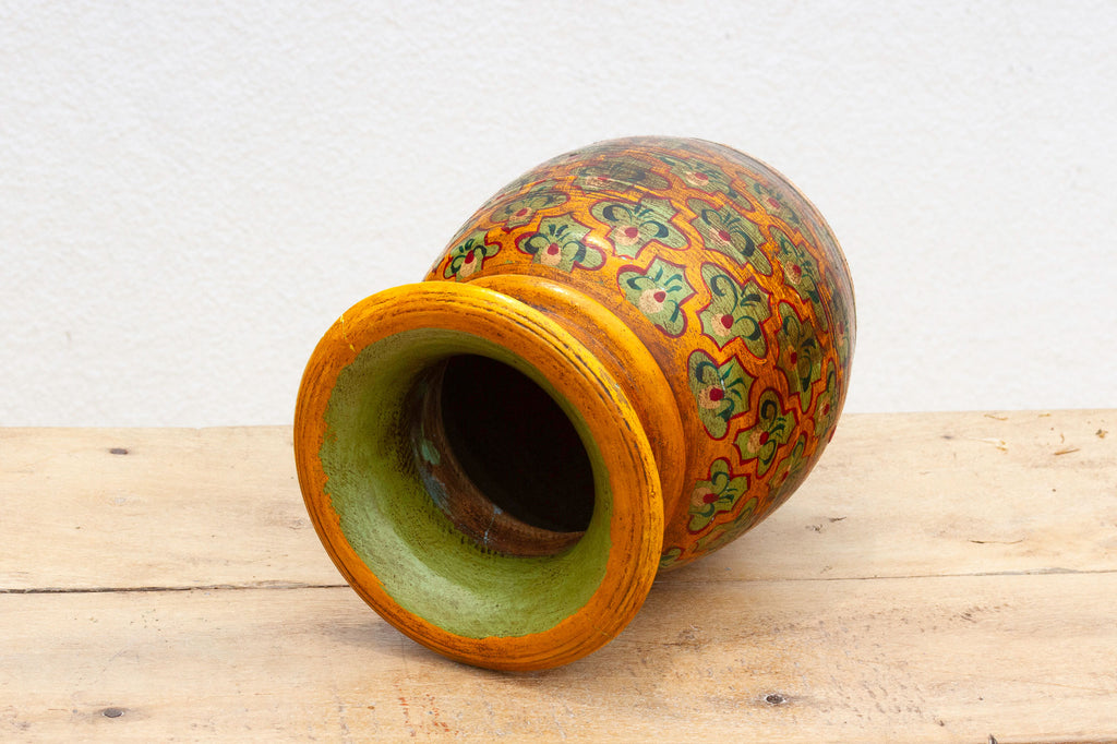 Antique Wooden Hand-Painted Desert Bloom Vase