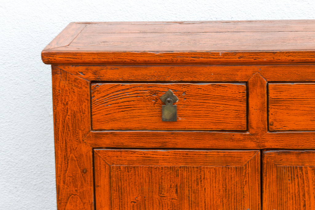 Vintage Rust Orange Painted Sideboard