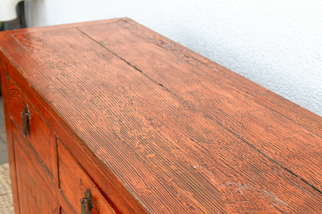 Vintage Rust Orange Painted Sideboard