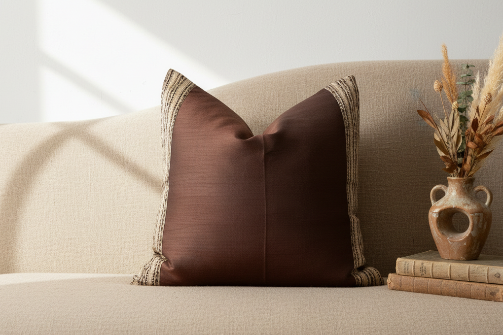 Coffee Brown Festive Silk Euro Pillow Cover