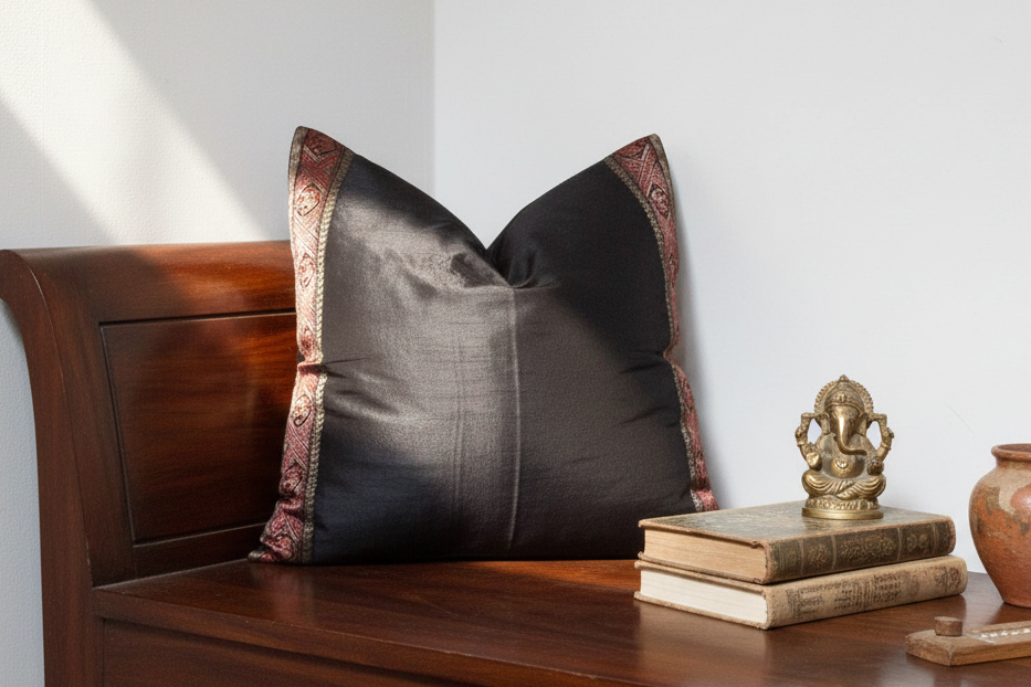 Midnight Black Festive Silk Euro Pillow Cover