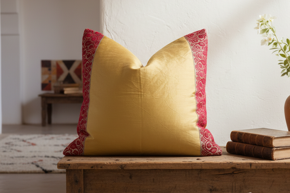 Jaislmer Gold Festive Silk Euro Pillow Cover