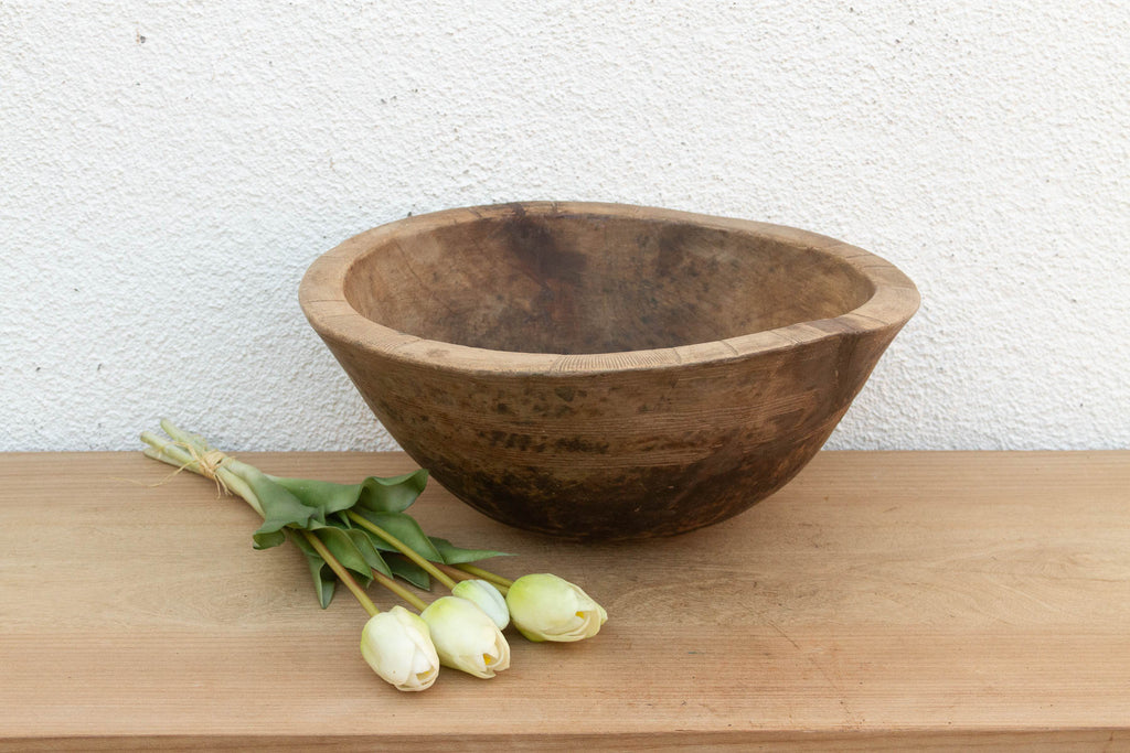 Antique Patinated Wood Dough Bowl