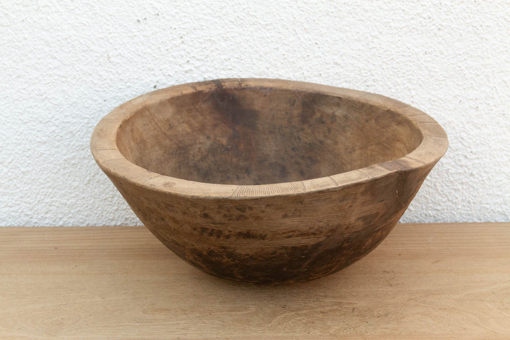 Antique Patinated Wood Dough Bowl