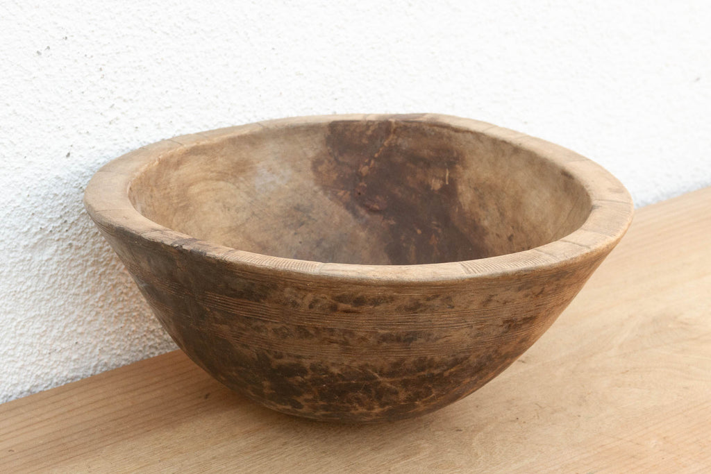 Antique Patinated Wood Dough Bowl