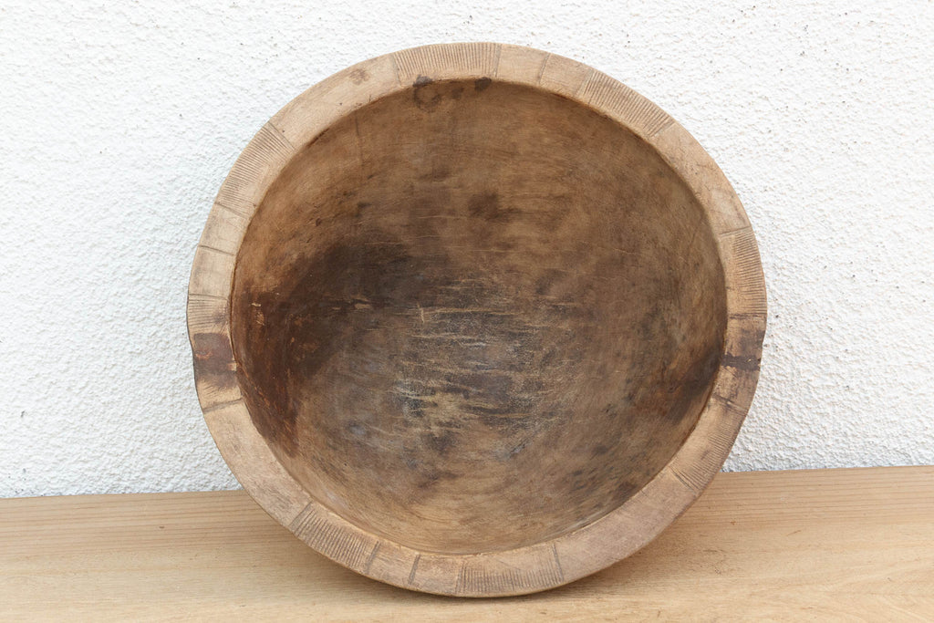 Antique Patinated Wood Dough Bowl