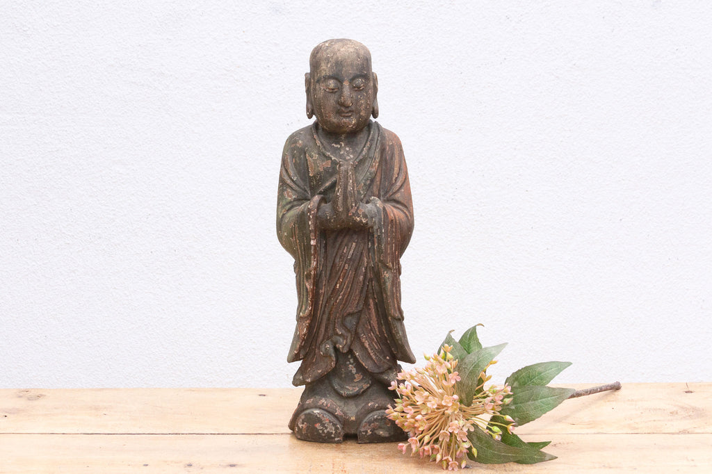 Antique Praying Monk Carved 20