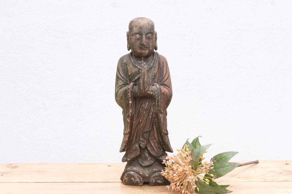 Antique Praying Monk Carved 20