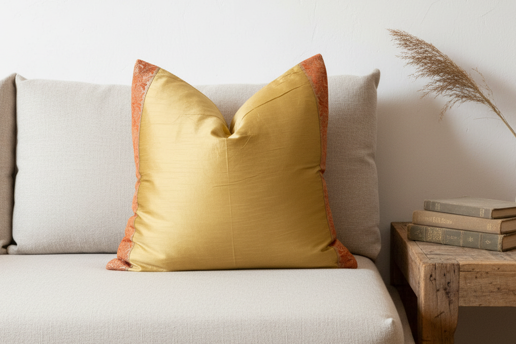 Satoimo Gold Festive Silk Euro Pillow Cover