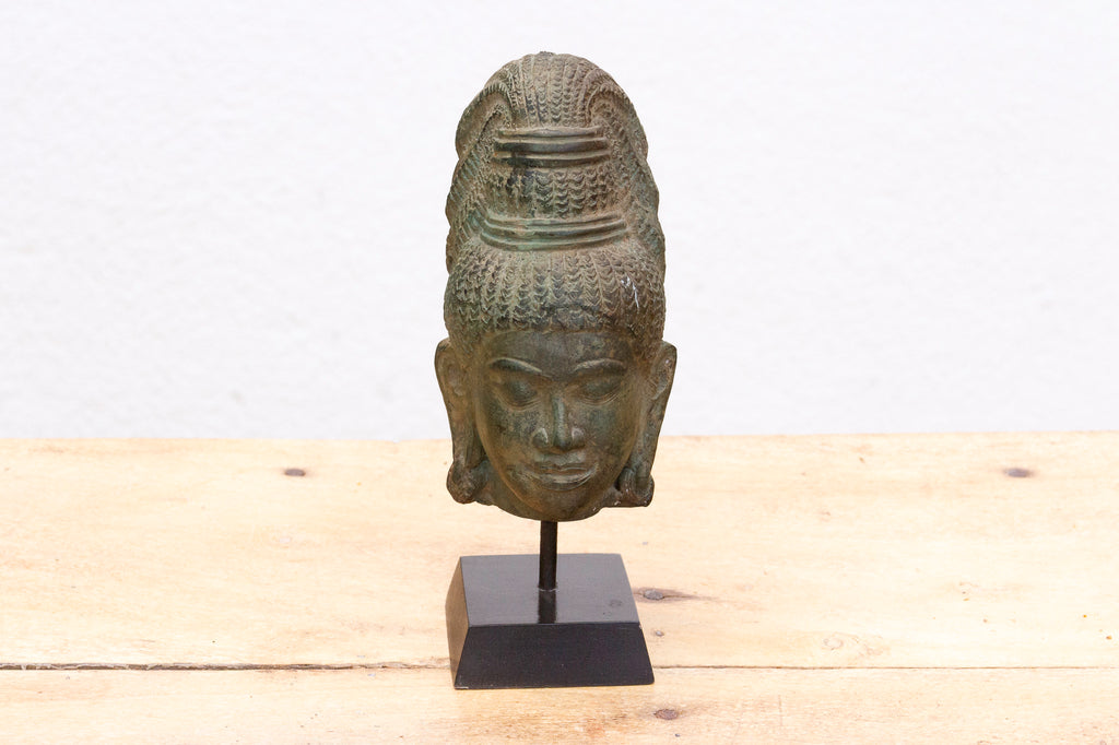 Angkorian Spirit, Antique Khmer Stone Head Sculpture