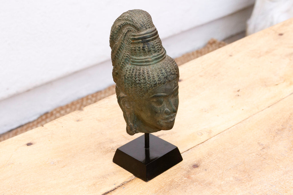 Angkorian Spirit, Antique Khmer Stone Head Sculpture