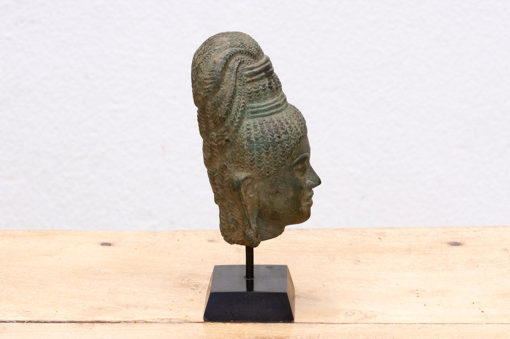 Angkorian Spirit, Antique Khmer Stone Head Sculpture