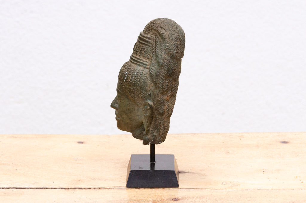 Angkorian Spirit, Antique Khmer Stone Head Sculpture