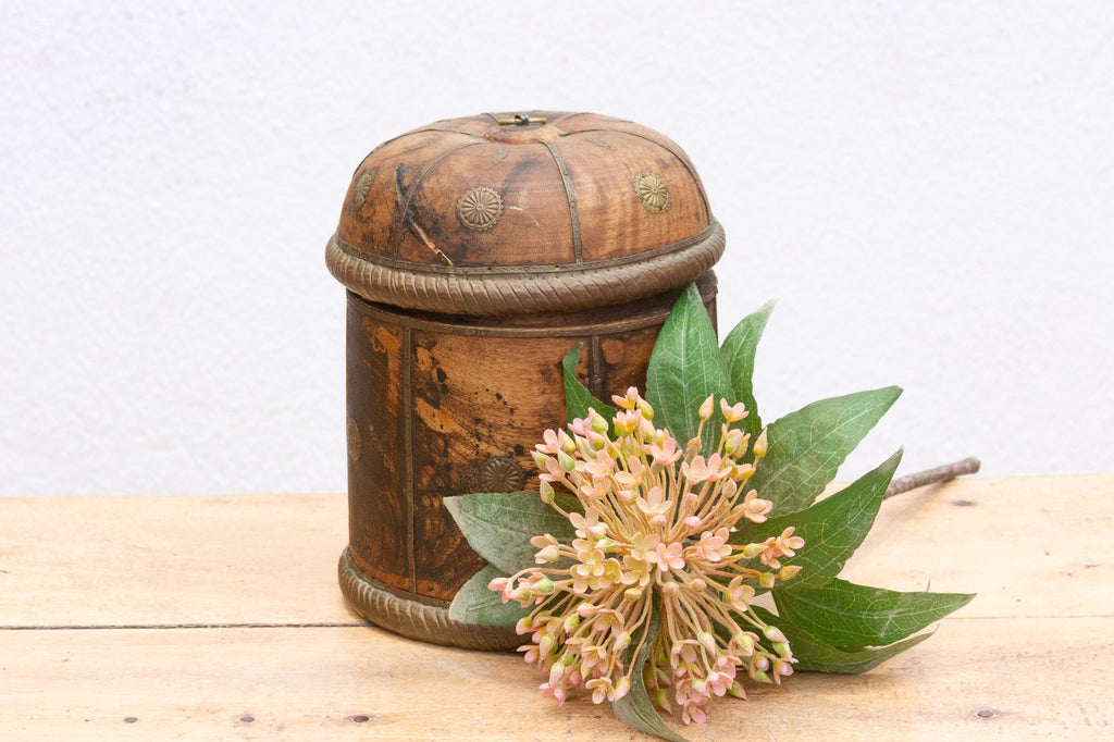 Vintage Wood Tea Canister with Lid