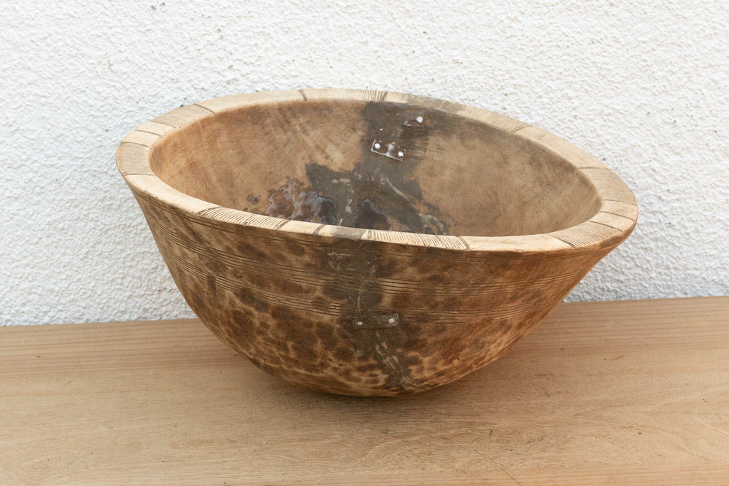 Metal Strapped African Dough Bowl