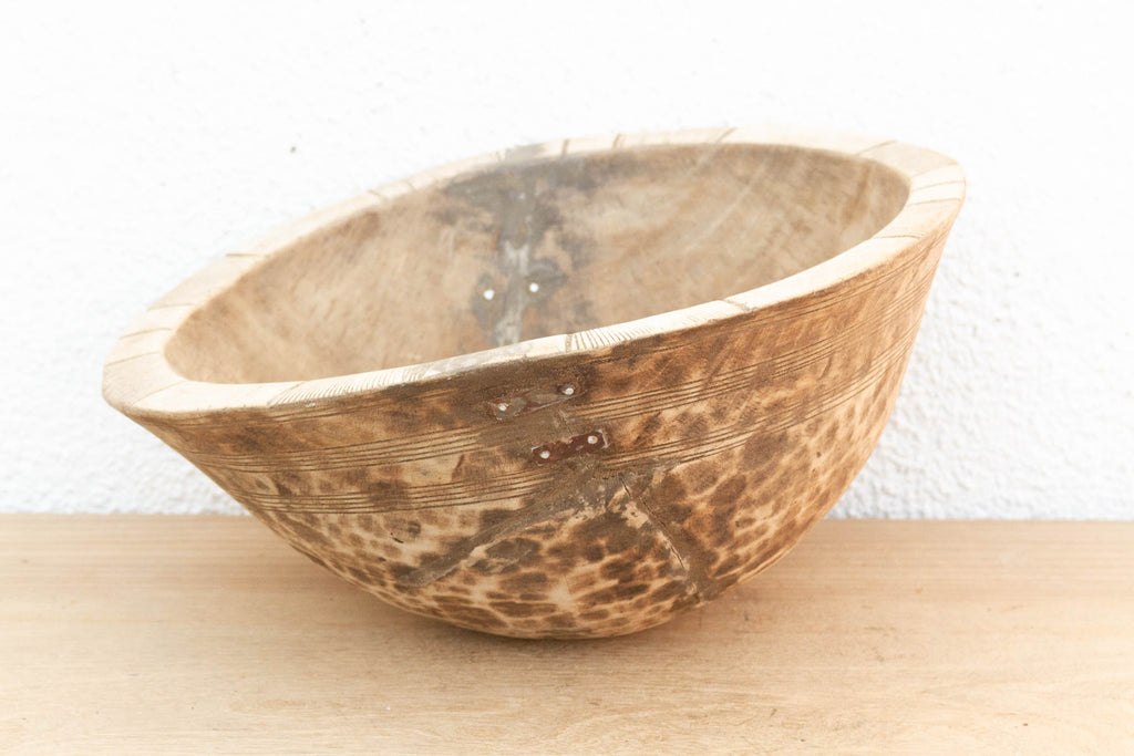 Metal Strapped African Dough Bowl