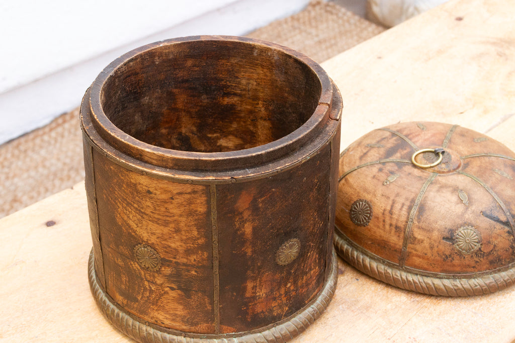 Vintage Wood Tea Canister with Lid