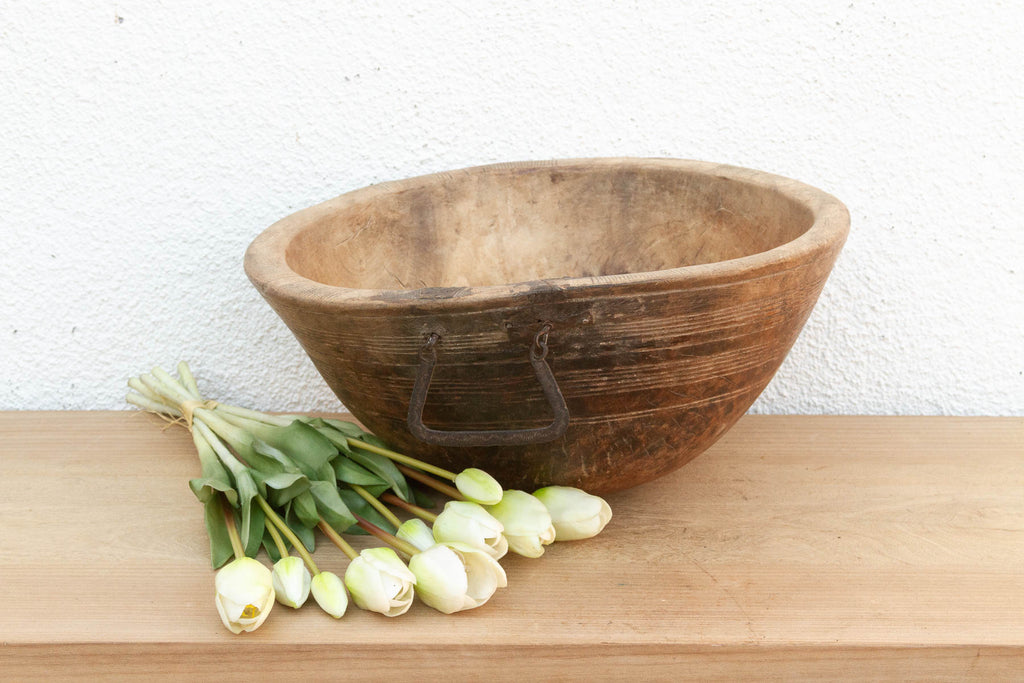 Antique African Bowl with Metal Handle