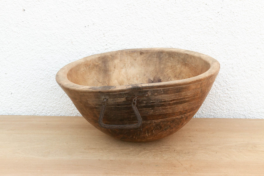 Antique African Bowl with Metal Handle