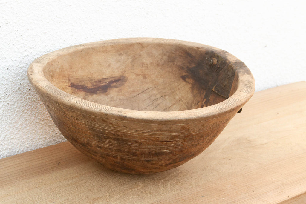 Antique African Bowl with Metal Handle