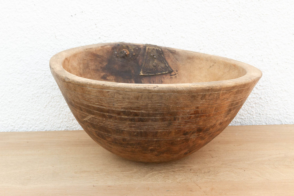 Antique African Bowl with Metal Handle