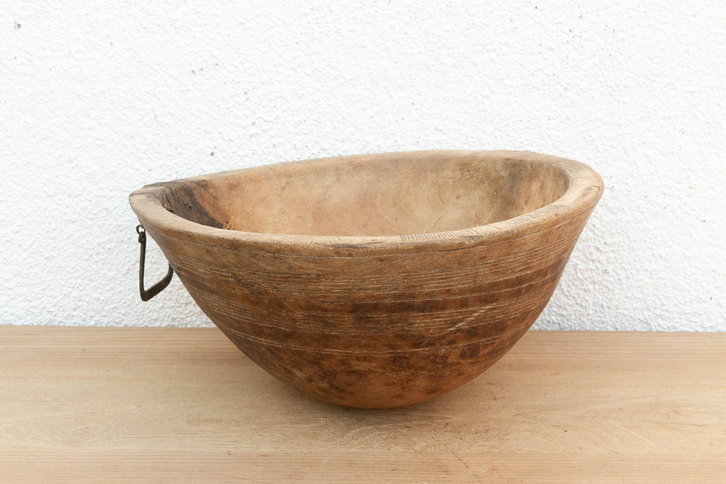 Antique African Bowl with Metal Handle