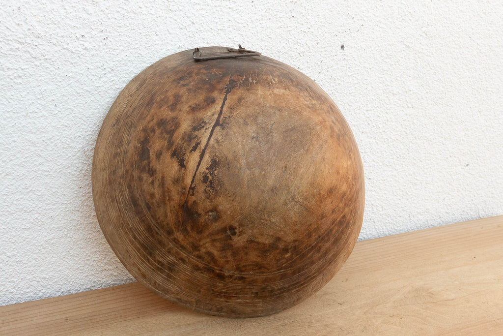 Antique African Bowl with Metal Handle