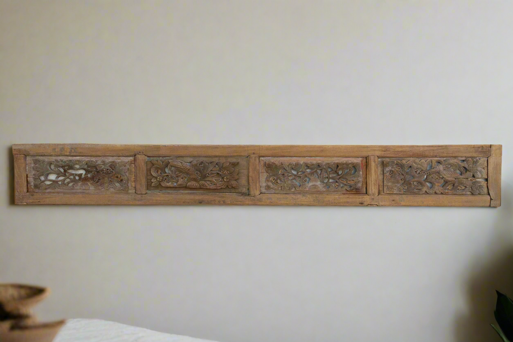 Antique Botanicals & Bird Carved Wood Panel (Trade)