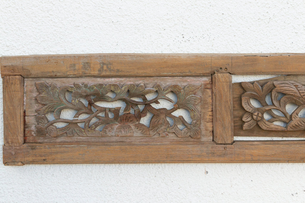 Antique Botanicals & Bird Carved Wood Panel