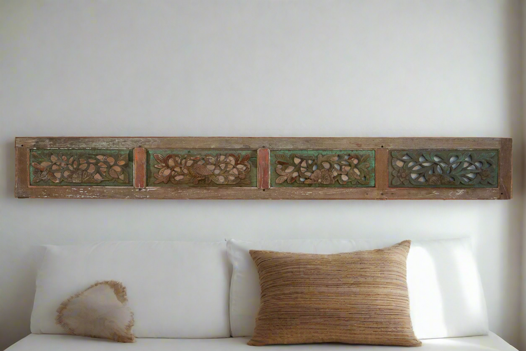 19th Century Painted Pagoda Wall Carving