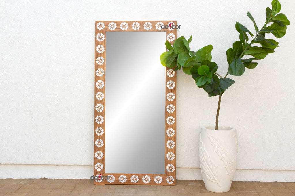Floral Blossom Inlay Floor Mirror
